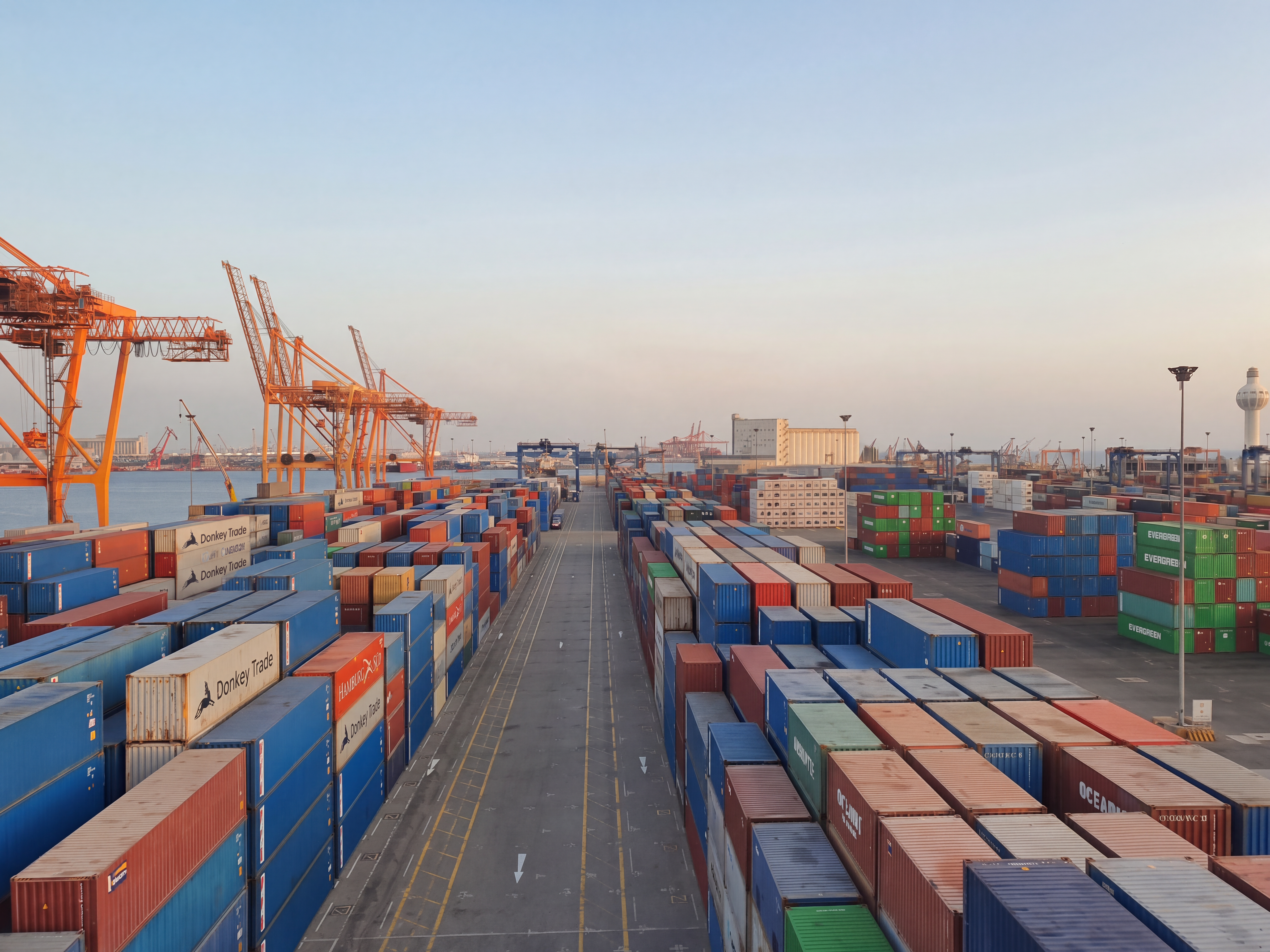 Donkey containers lined up at the port, ready to ship